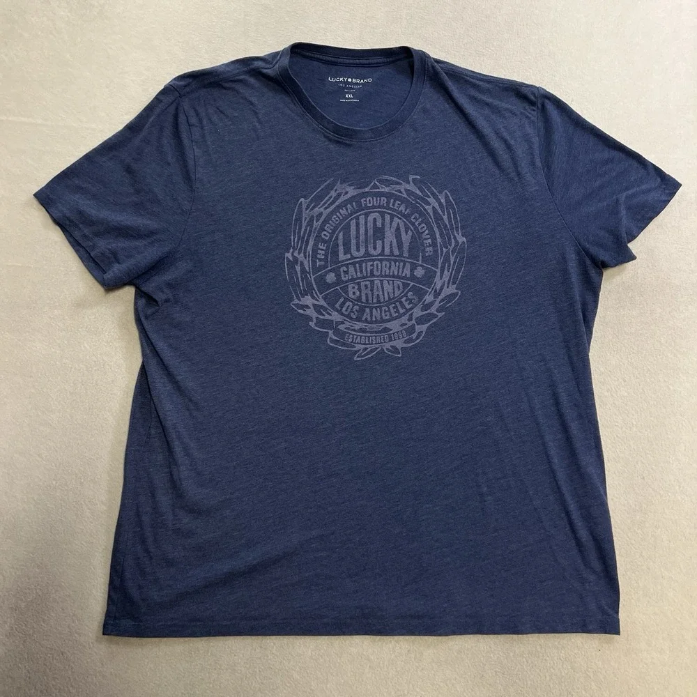 Lucky Brand T-Shirt Men's Size 2XL Blue Short Sleeve Graphic Print Los Angeles